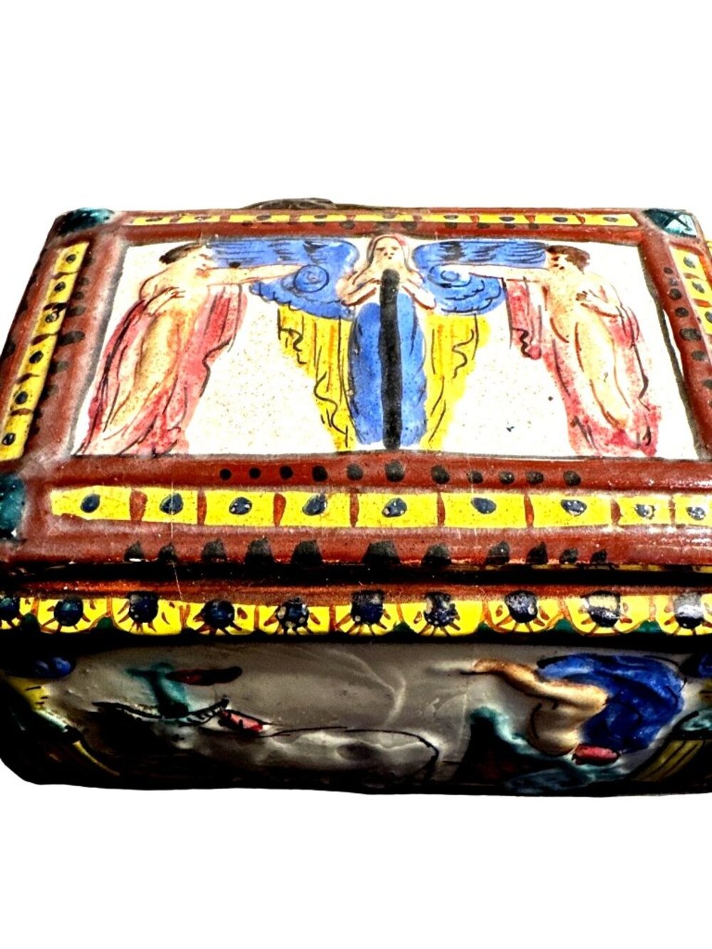 Vintage Italian Faience Lidded Box Trinket Storage Roman Mythology Style Pottery - Picture 4 of 15